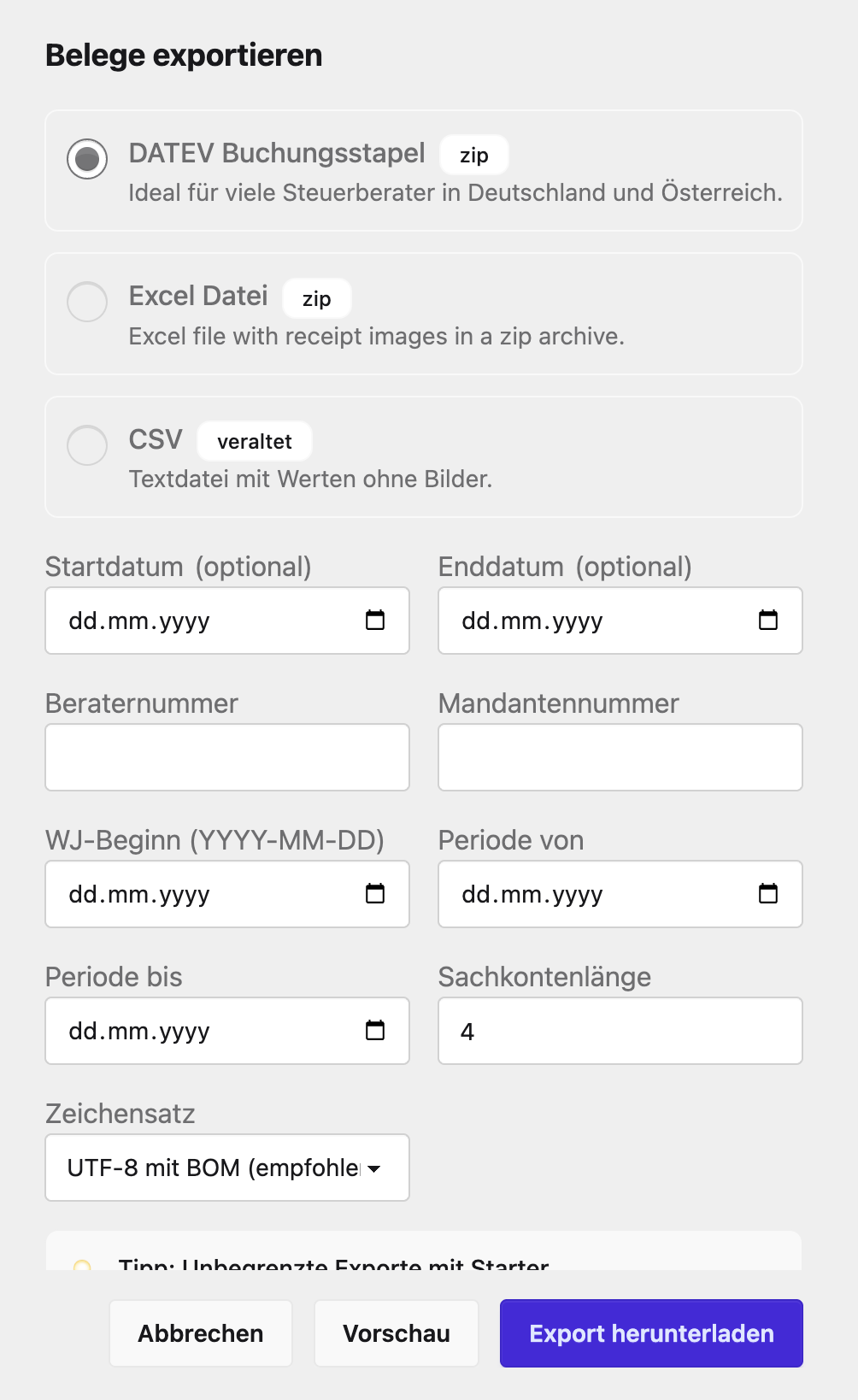 DATEV Export Screenshot